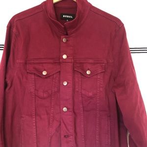 NWOT Burgandy Jean Jacket w/ Frayed Bottom